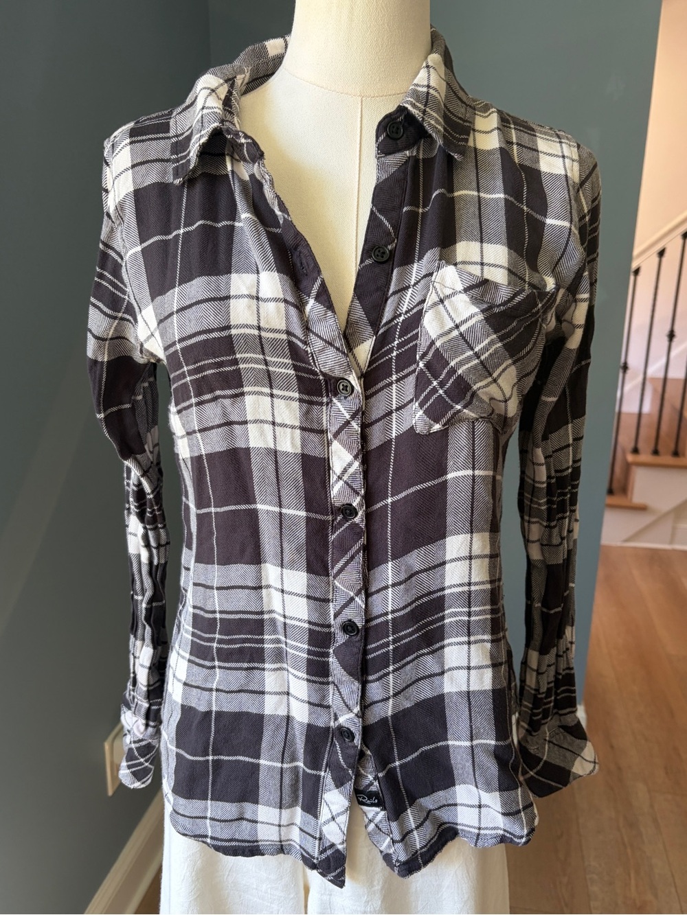Rails Black White Plaid Flannel Button Down Shirt XS Classic Casual